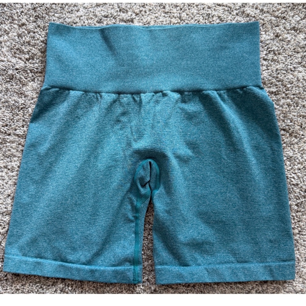 NVGTN Womens Seamless High Waisted Athletic Shorts Teal Marl XS Workout Gym